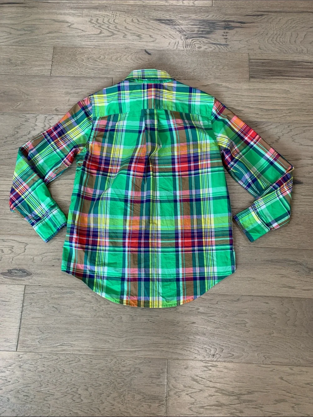 Ralph Lauren Bright Green Multicolor Plaid Button-Down Shirt Size Medium (10-12)